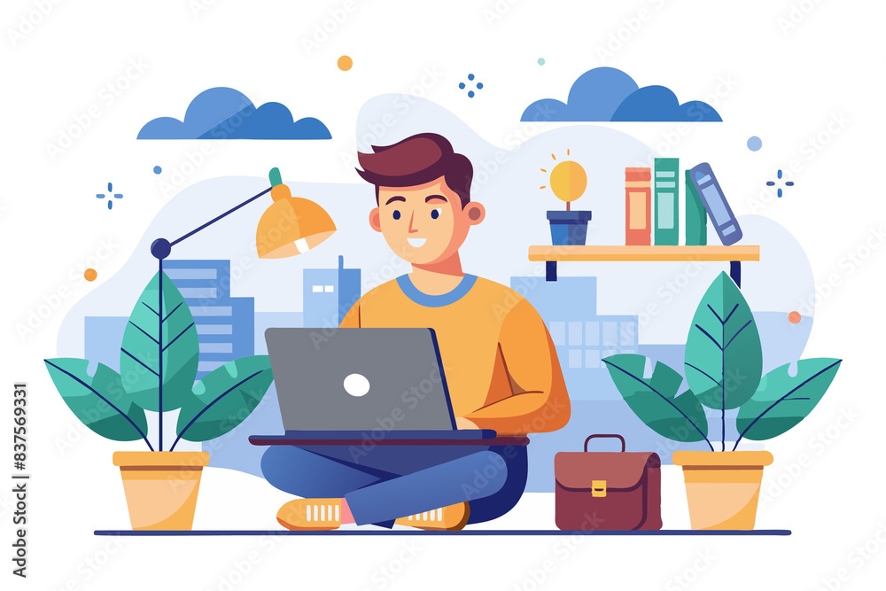 cartoon office worker with laptop cartoon office worker with laptop