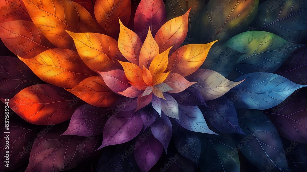 Colorful Leaves in Radiant Flower Pattern Colorful Leaves in Radiant Flower Pattern