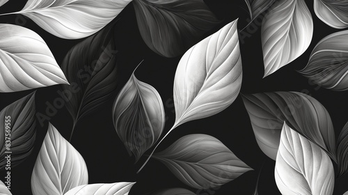 Monochrome Leaves on Black Background
