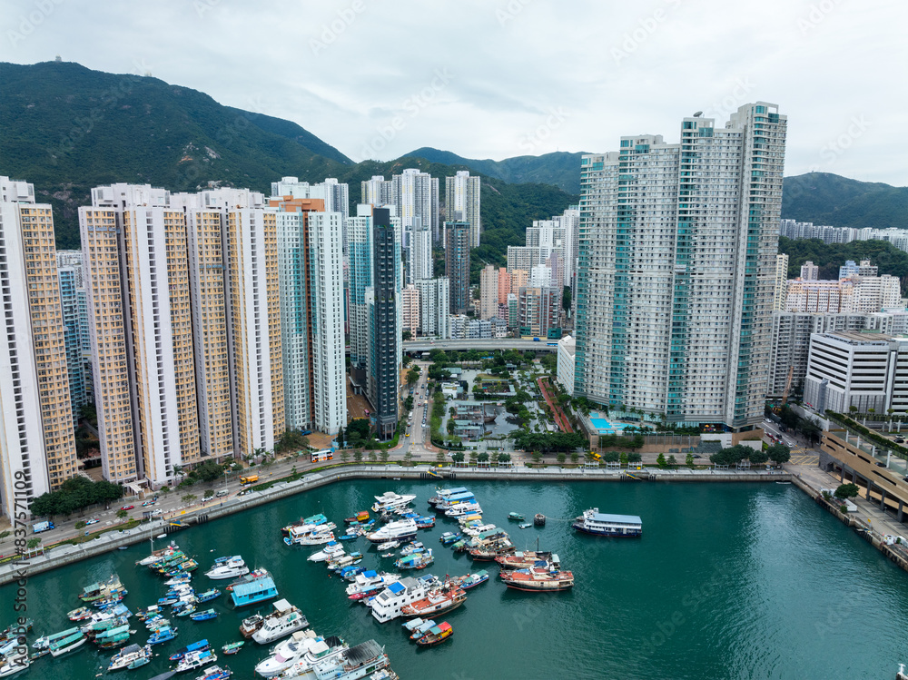 Fototapeta premium Top view of Hong Kong city