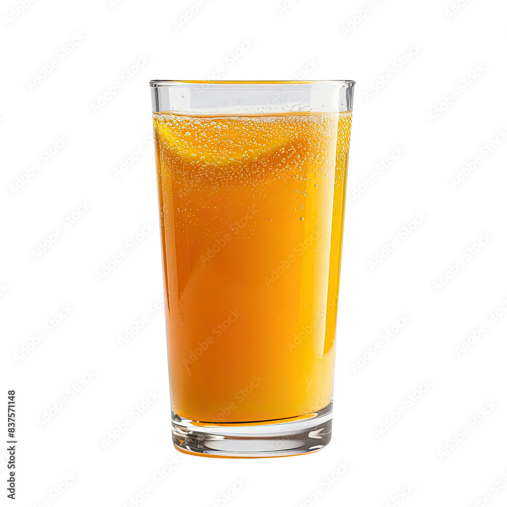 Refreshing glass of vibrant orange juice with a slice of orange, perfect for a healthy and energizing beverage. Bright and appetizing!, transparent background Refreshing glass of vibrant orange juice with a slice of orange, perfect for a healthy and energizing beverage. Bright and appetizing!, transparent background