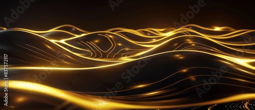 golden abstract moving smoothed lines with futuristic glowing effect