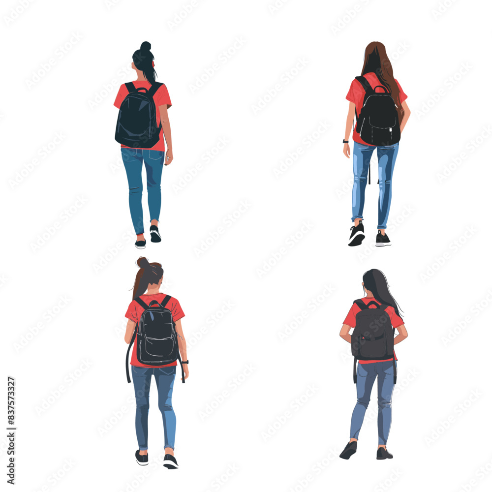 young woman is walking with her back to the camera young woman is walking with her back to the camera