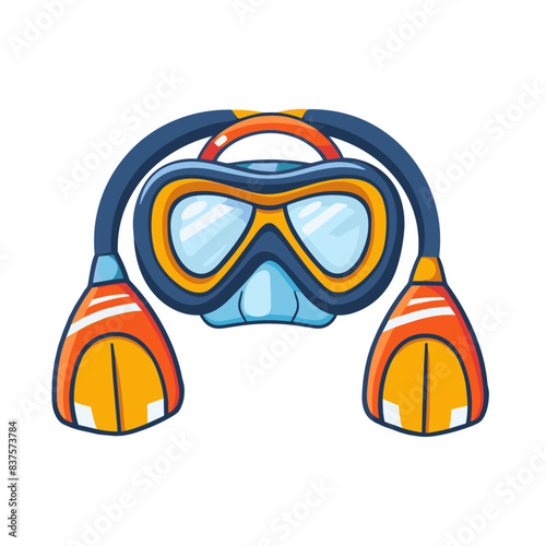 A simple flat vector illustration of diving suit, wetsuit and flippers