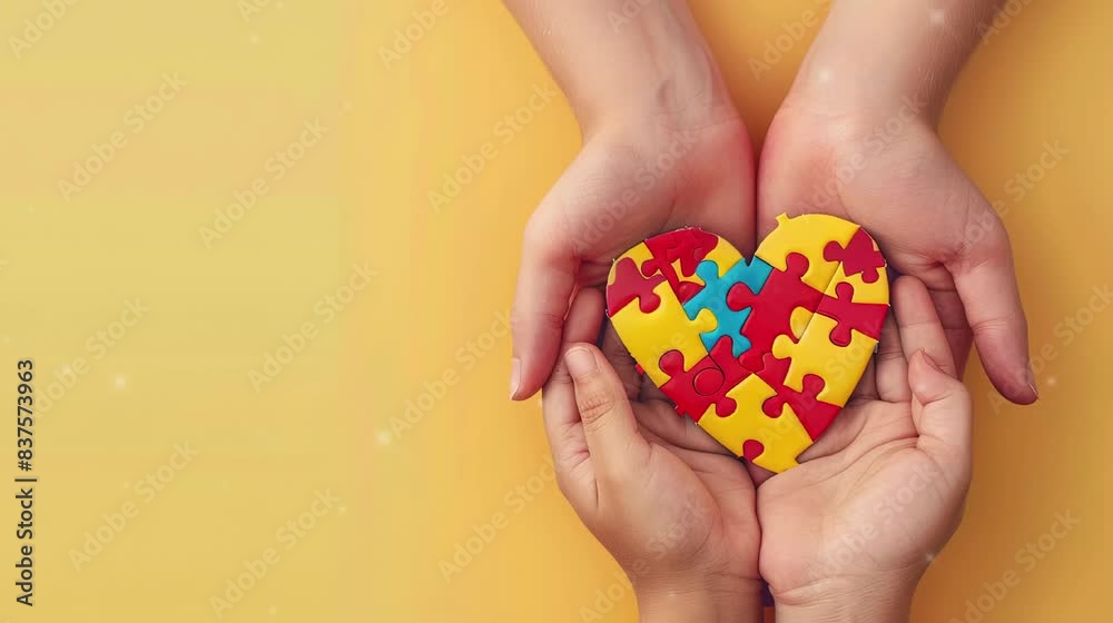 Hands holding a love sign puzzle. World children's day. Hands holding a love sign puzzle. World children's day.