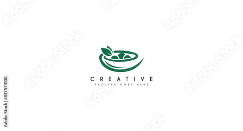 Vegan Bowl Logo design vector illustration.