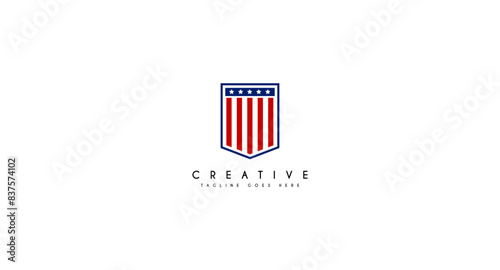 American flag shield logo design vector illustration.