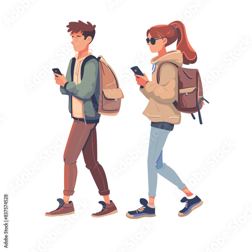 oung couple traveling with luggage vector illustration isolated