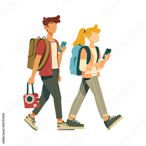 couple is walking hand in hand, pulling suitcases