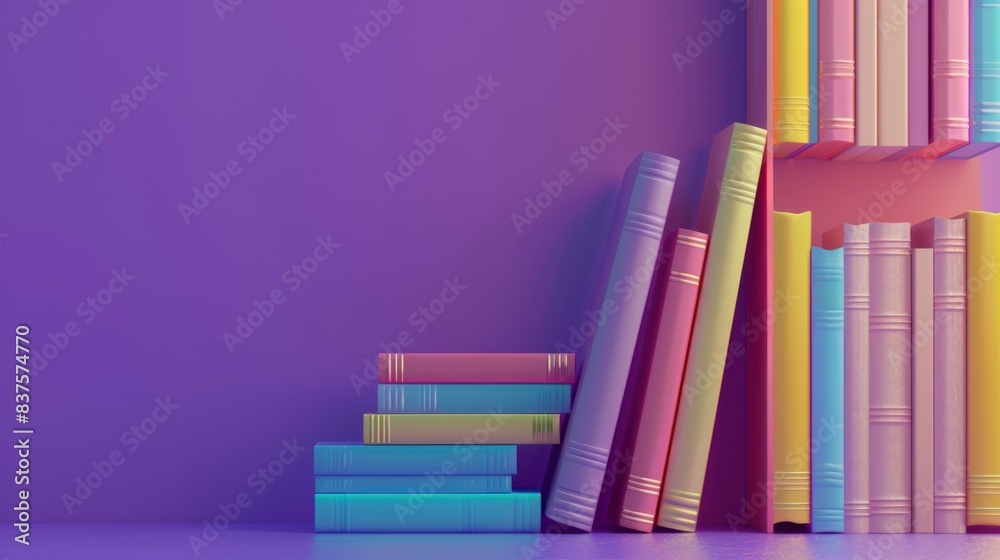 Obraz premium 3d render colorful knowledge book collection collection learning on shelves purple background