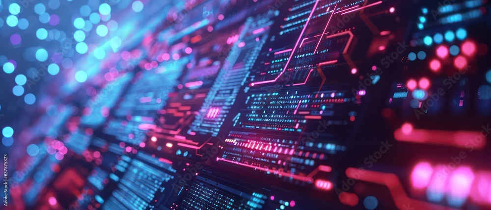 futuristic tech data security scene with neon lights and holographic displays, featuring an advanced gaming setup futuristic tech data security scene with neon lights and holographic displays, featuring an advanced gaming setup