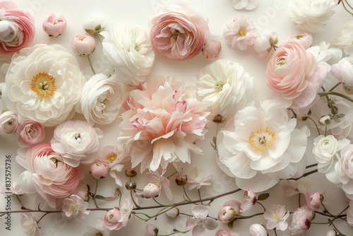 Soft pink and white flowers on a cream background