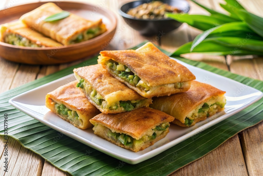 Martabak Telor or Martabak Telur. Savory pan-fried pastry stuffed with egg, meat and spices. Martabak Telur is one of Indonesia street food Martabak Telor or Martabak Telur. Savory pan-fried pastry stuffed with egg, meat and spices. Martabak Telur is one of Indonesia street food