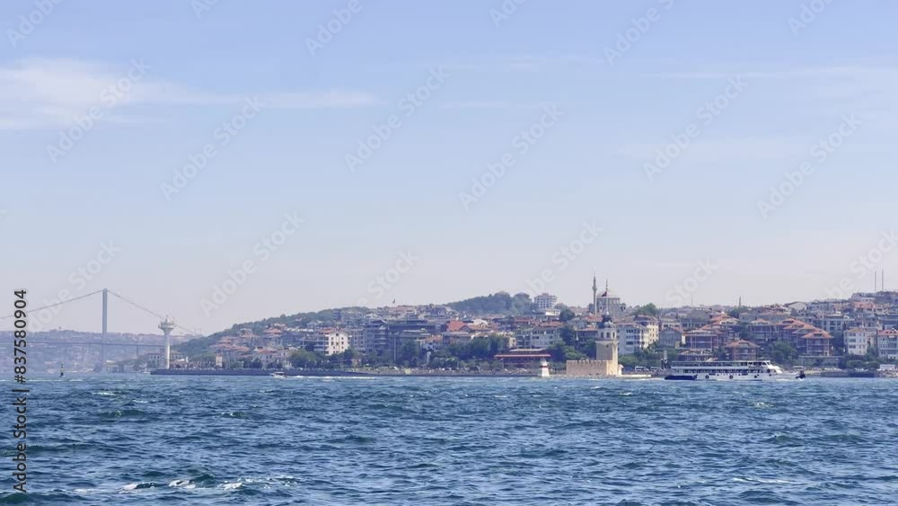 Turkey Istanbul Bosphorus videos taken from the sea while traveling by ferry from the European continent to Asia Galata Bosphorus Bridge Maiden's Tower Port and Haydarpaşa Train Station Turkey Istanbul Bosphorus videos taken from the sea while traveling by ferry from the European continent to Asia Galata Bosphorus Bridge Maiden's Tower Port and Haydarpaşa Train Station