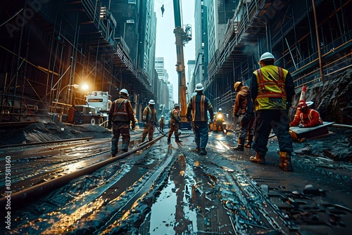 Construction Site Teeming with Skilled Laborers and Tradespeople photo