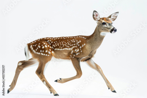 A deer in mid-bound  legs extended  isolated on a white background