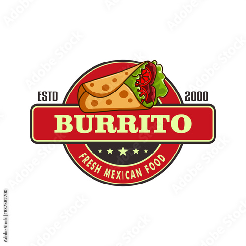 burrito traditional mexican food logo sticker emblem label template