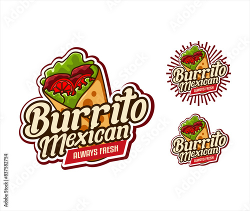 burrito traditional mexican food logo sticker emblem label template
