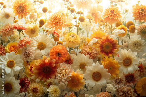 Flowers bathed in golden light on a cream background
