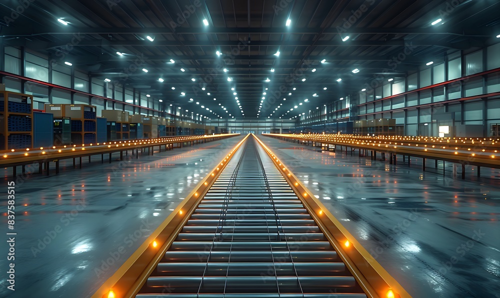 Modern warehouses with automated conveyor belt sorting mechanisms with efficiently process parcels and prepare them for delivery Modern warehouses with automated conveyor belt sorting mechanisms with efficiently process parcels and prepare them for delivery