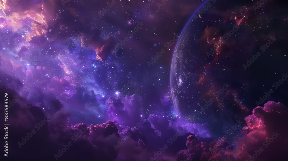 Majestic purple cloudscape with a crescent moon. Majestic purple cloudscape with a crescent moon.