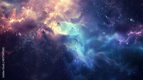 Amazing space nebula. Glowing stardust and colorful gas clouds in deep outer space.