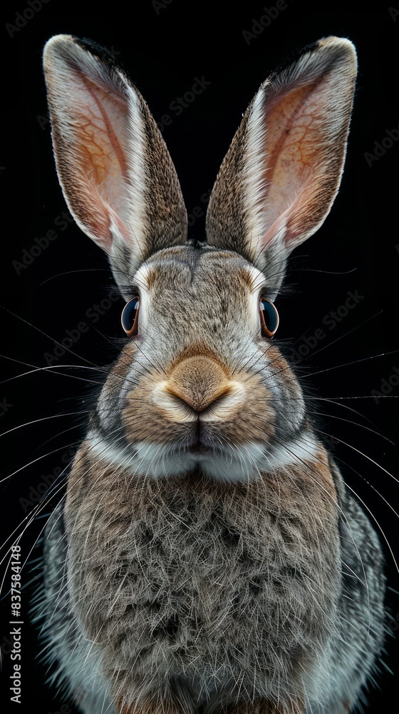 Fototapeta premium Brown rabbit on a black background