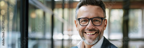 portrait photo of a middle aged smart businessman with glasses, generative AI photo