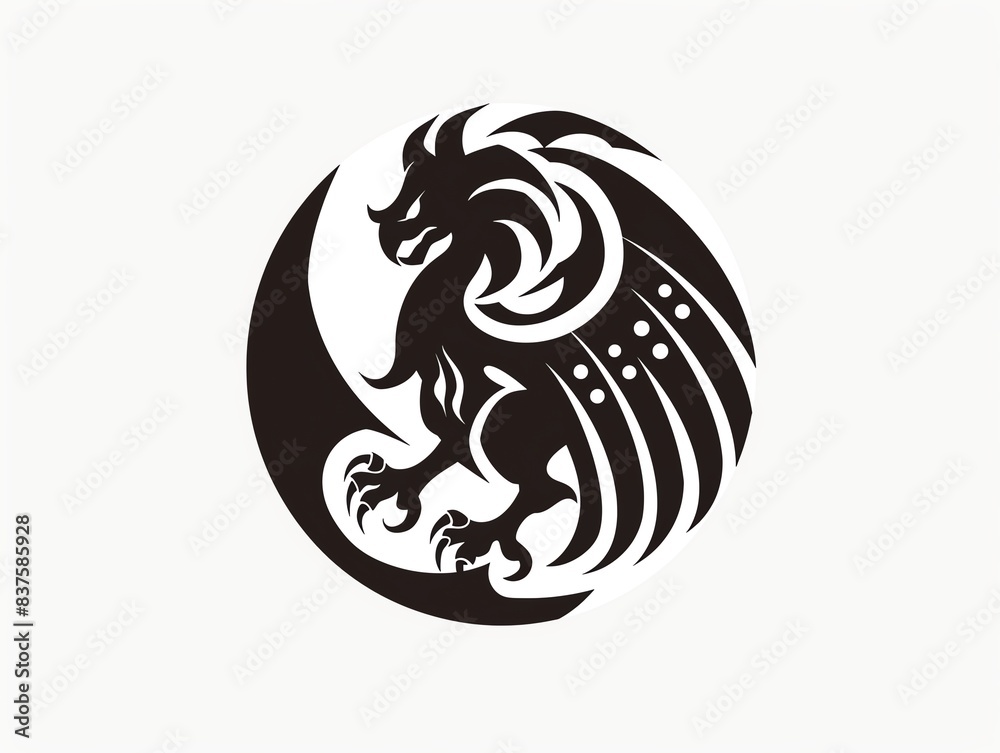 Black and white tribal design of a griffin, with wings spread, inside a circle. Black and white tribal design of a griffin, with wings spread, inside a circle.