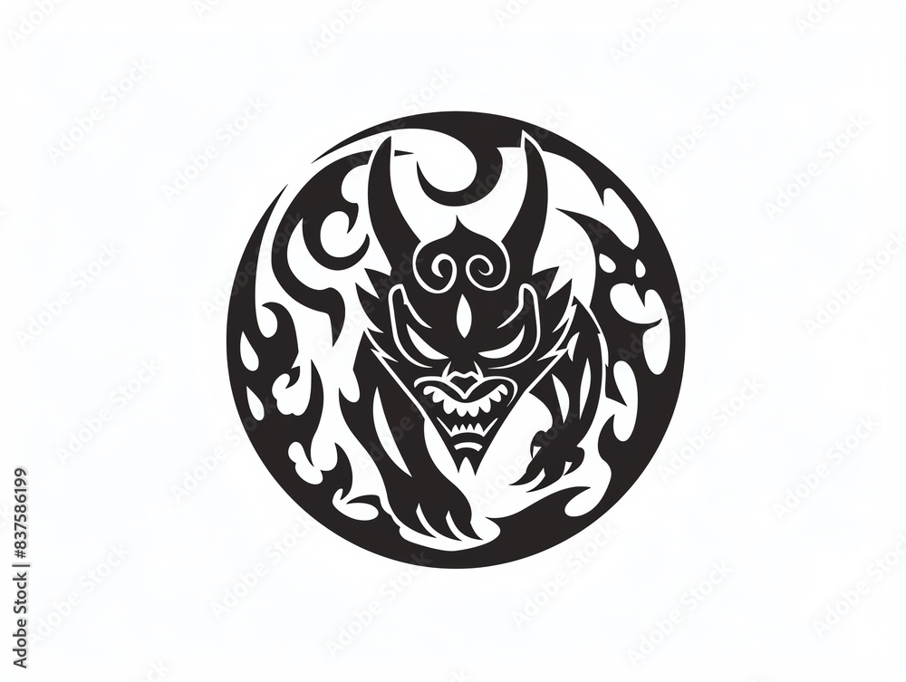 Tribal demon with horns and flames in a circle. Tribal demon with horns and flames in a circle.
