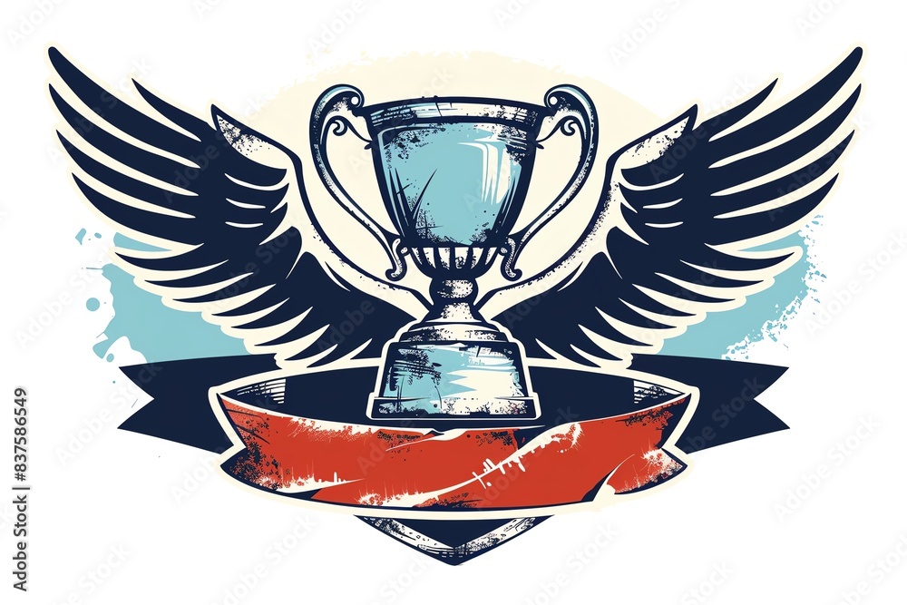 Naklejka premium Grunge style trophy with wings and ribbon, perfect for sports or achievement themes.
