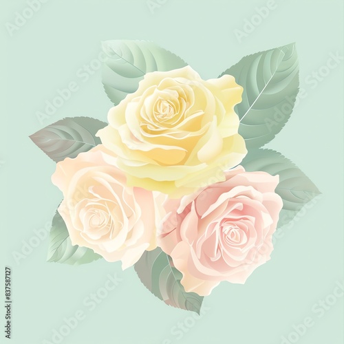 Minimalist floral illustration with pastel roses and leaves.