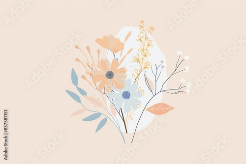 Delicate floral bouquet in pastel colors on a beige background.