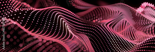 digital wave pattern composed of pink dots on a black background, generative AI
