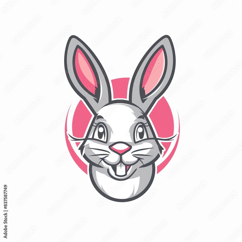 Cute cartoon bunny rabbit with pink ears and a pink circle background. Cute cartoon bunny rabbit with pink ears and a pink circle background.