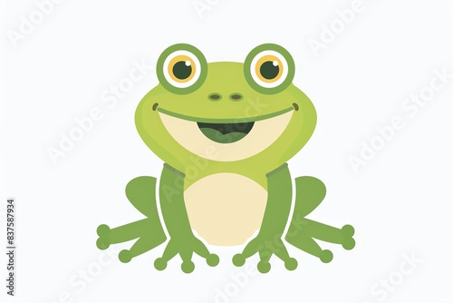 Cute green cartoon frog with a big smile.