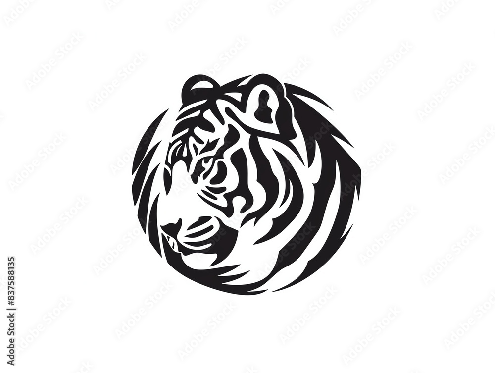 Black and white stylized tiger head illustration Black and white stylized tiger head illustration