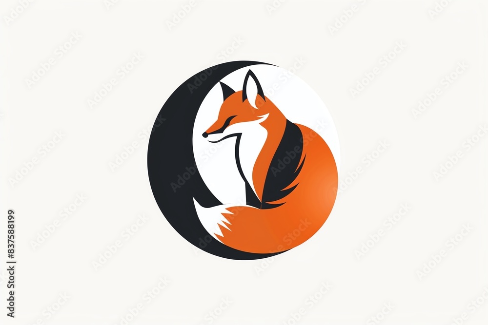 Abstract fox logo design in circle shape with black and white background. Abstract fox logo design in circle shape with black and white background.