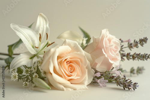 Gentle  soft-colored flowers on a cream background