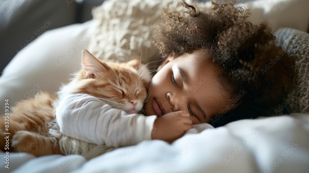 Precious moment of mixed race baby snuggling with furry friend, forming special bond Precious moment of mixed race baby snuggling with furry friend, forming special bond