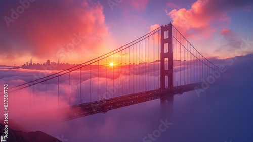 Golden Gate at dawn surrounded by fog,generative ai