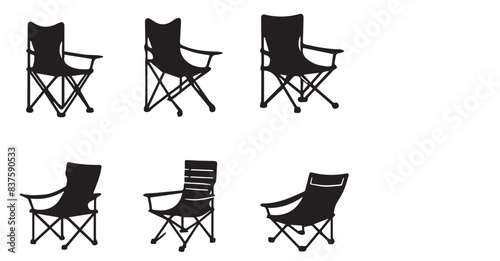 Various sets of camping chair vector silhouettes