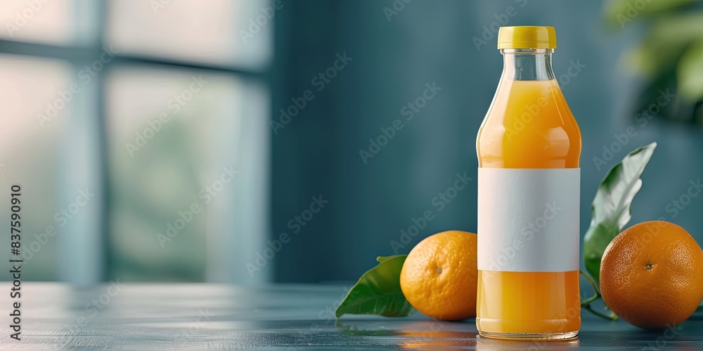 orange juice bottle, blank white label, refreshing background, orange juice bottle, blank white label, refreshing background,