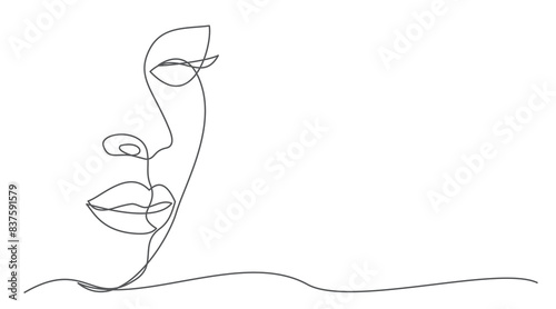 Woman face One line drawing on white background