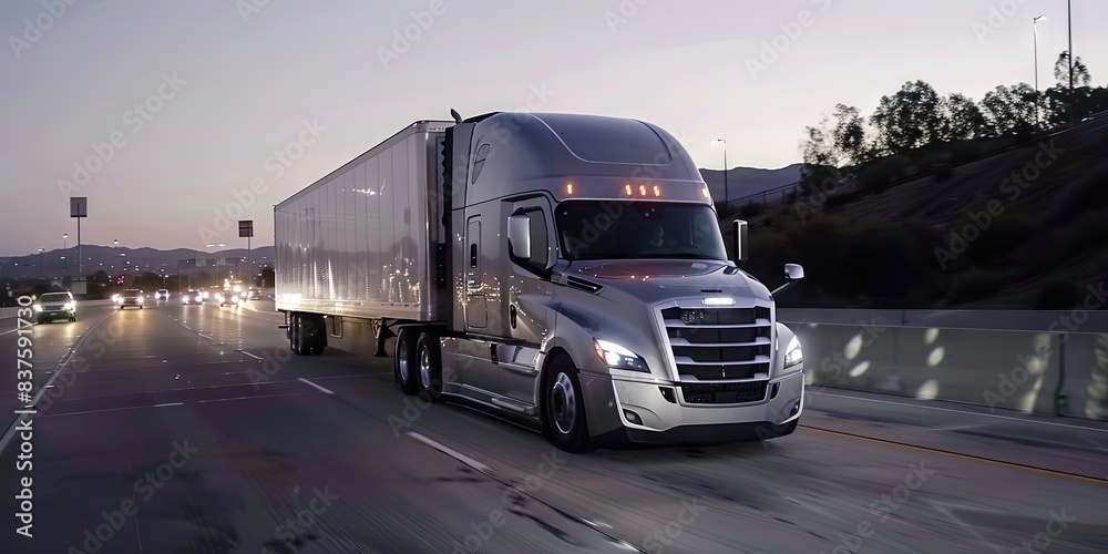 shiny new semi truck driving on the highway shiny new semi truck driving on the highway