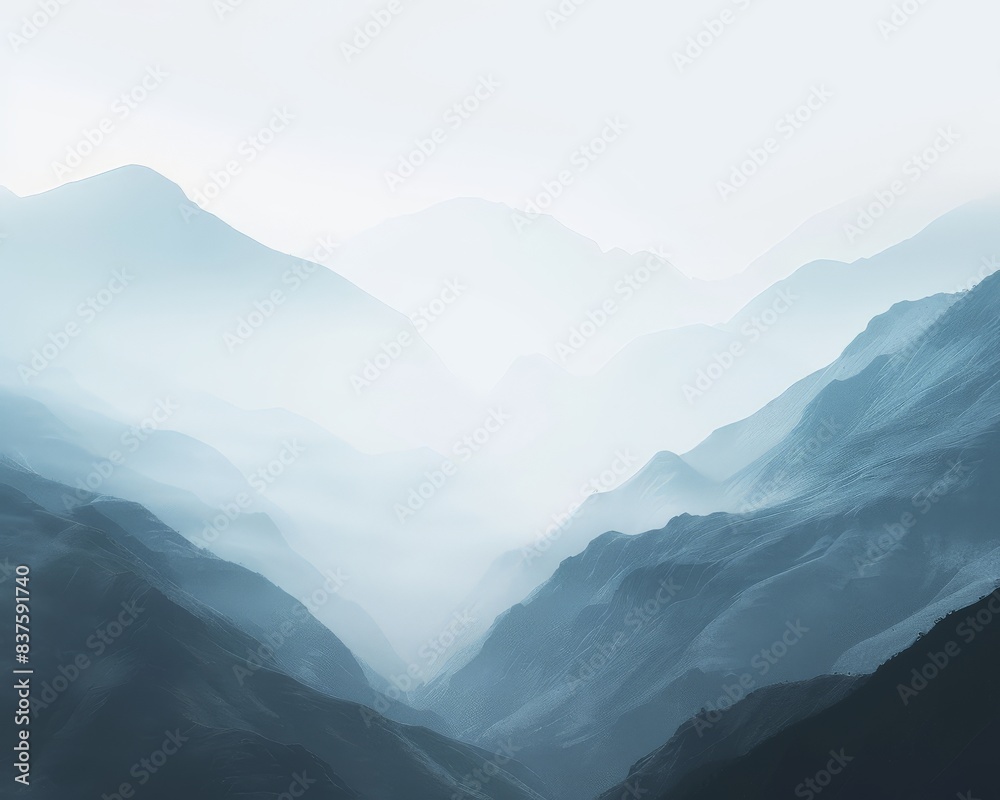 A serene landscape of misty mountains, the peaks shrouded in a soft blue haze. A sense of calm and tranquility emanates from the scene. A serene landscape of misty mountains, the peaks shrouded in a soft blue haze. A sense of calm and tranquility emanates from the scene.