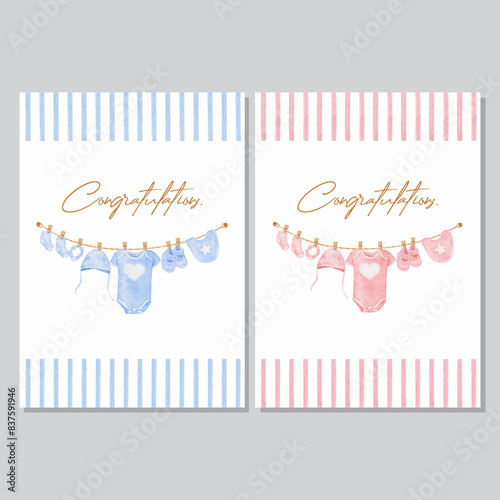 Watercolor baby shower invitation card for baby and kids new born celebration vector 001