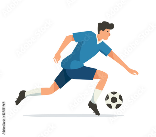 Soccer players running with ball. vector illustration