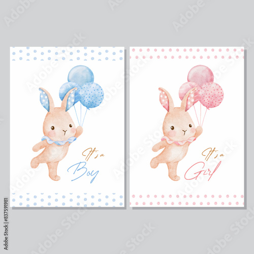 Watercolor baby shower invitation card for baby and kids new born celebration vector 005