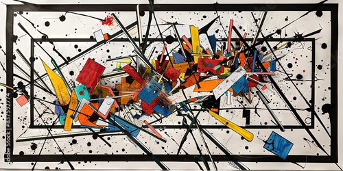 a Mondrian artpiece about a firework, with a title, a signature made with black pen, and a rectangle outlining the art © Brian